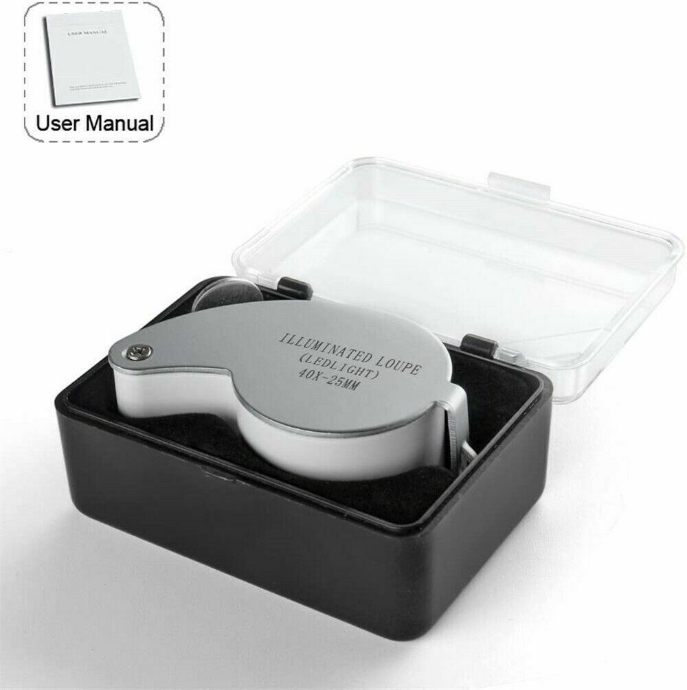 40X Magnifying Loupe Jewelry Eye Glass Magnifier LED Light Jewelers Loop Pocket