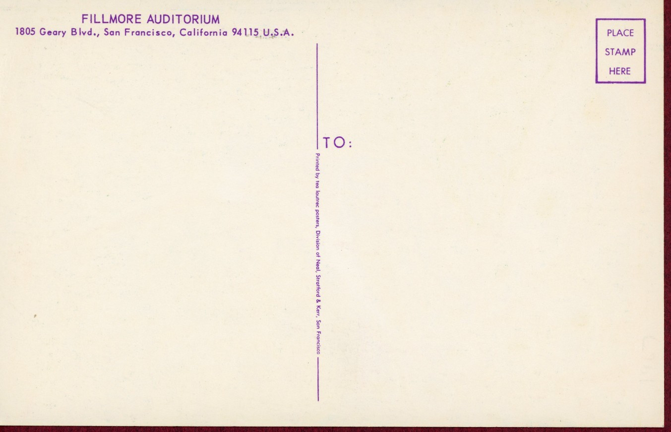 YARDBIRDS - DOORS - JAMES COTTON Postcard Fillmore Concert 1967 Wes Wilson BG-75