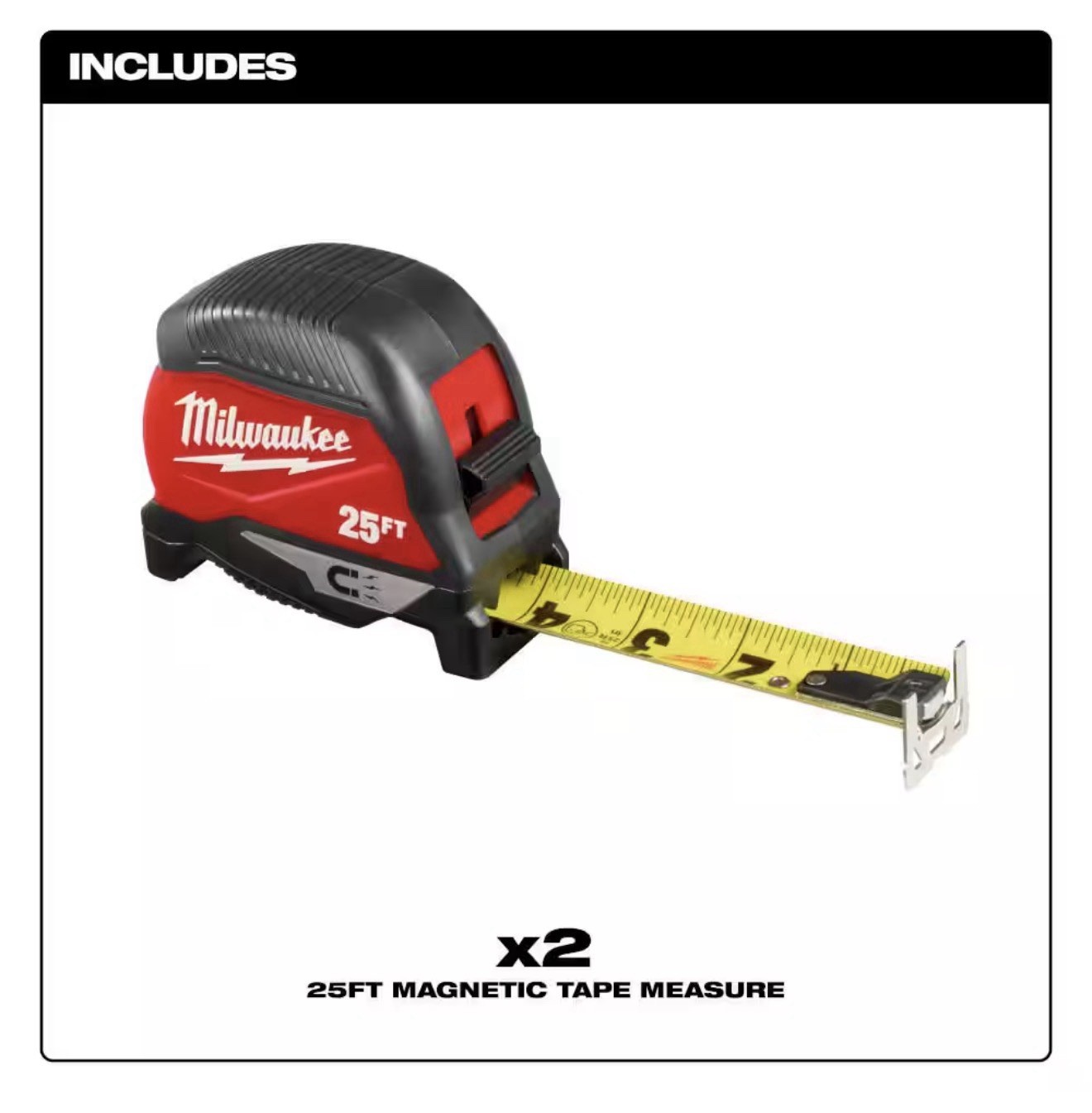 Milwaukee 48-22-1025MG 25' Heavy Duty Magnetic Tape Measure - 2 PK