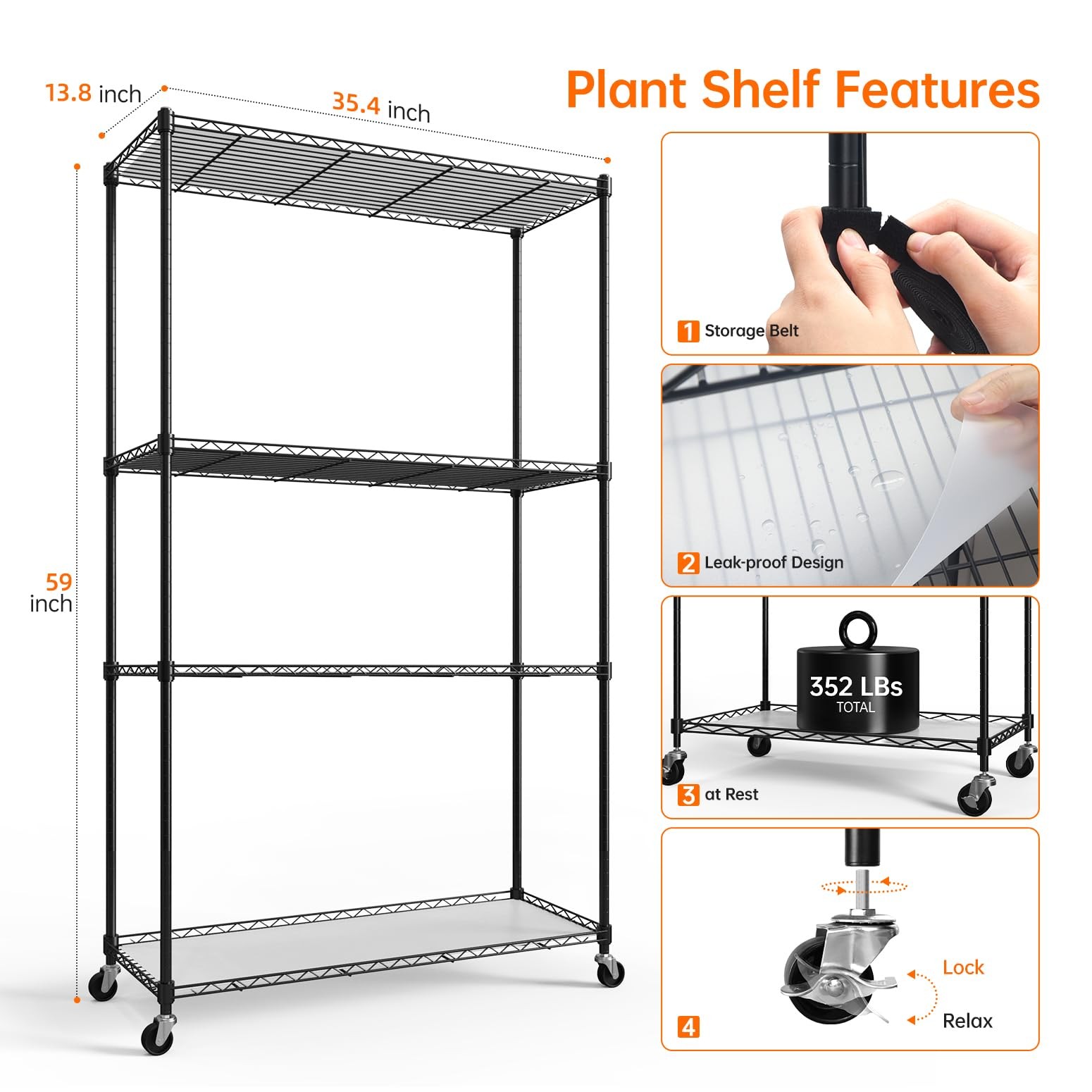 Bstrip Plant Shelf with Grow Lights, 4-Tier Light 30W Yellow