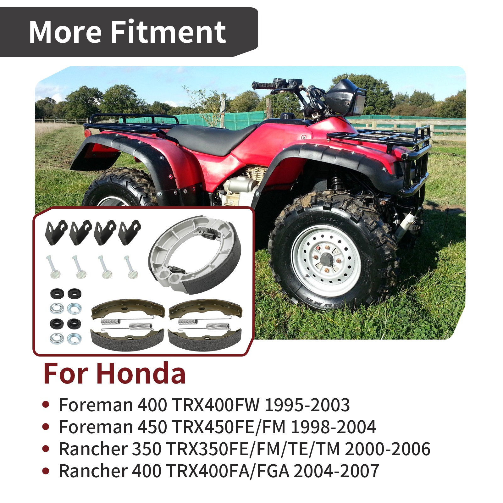 Front & Rear Brake Shoes Kit 2000 - 2006 for Honda Rancher 350 TRX350FE/FM/TE/TM