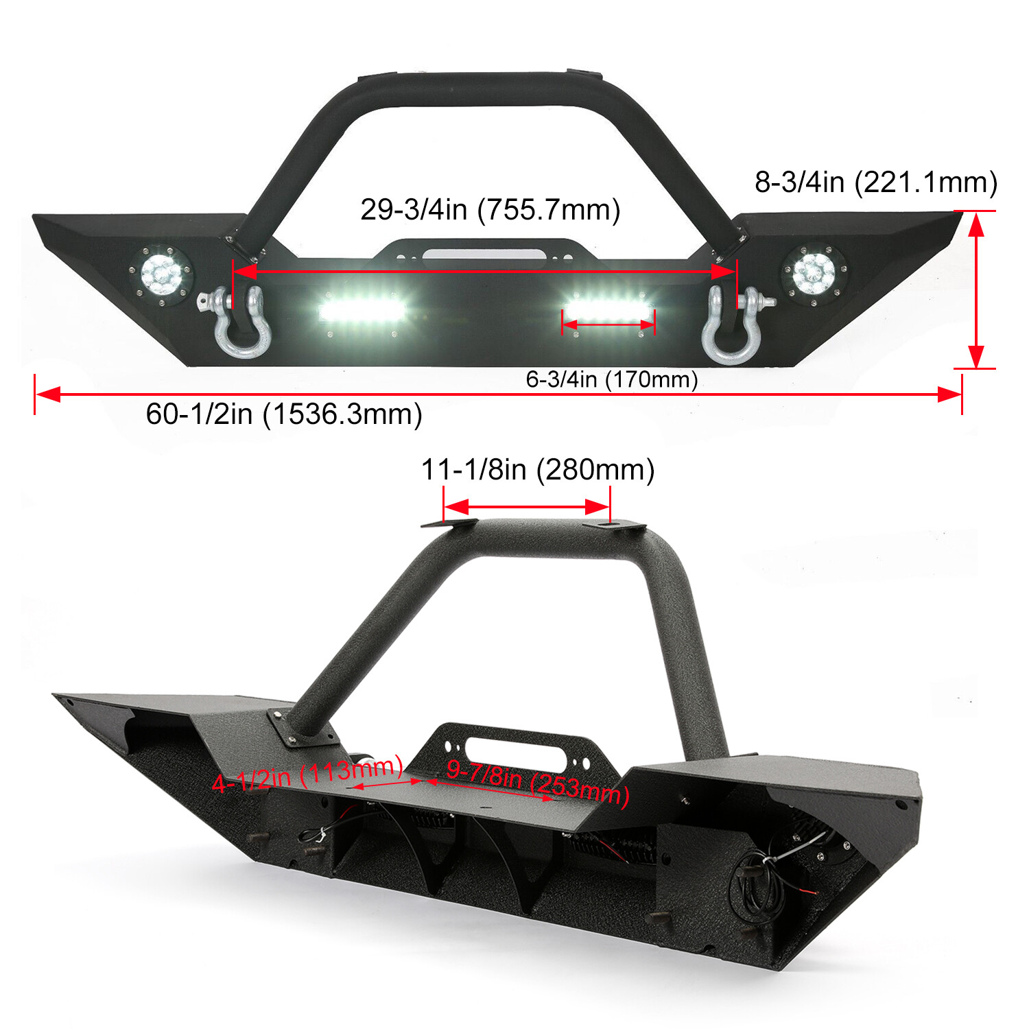 Steel Front Bumper w/LED Lights for Jeep Wrangler JK JL 07-22 Gladiator JT 20-22