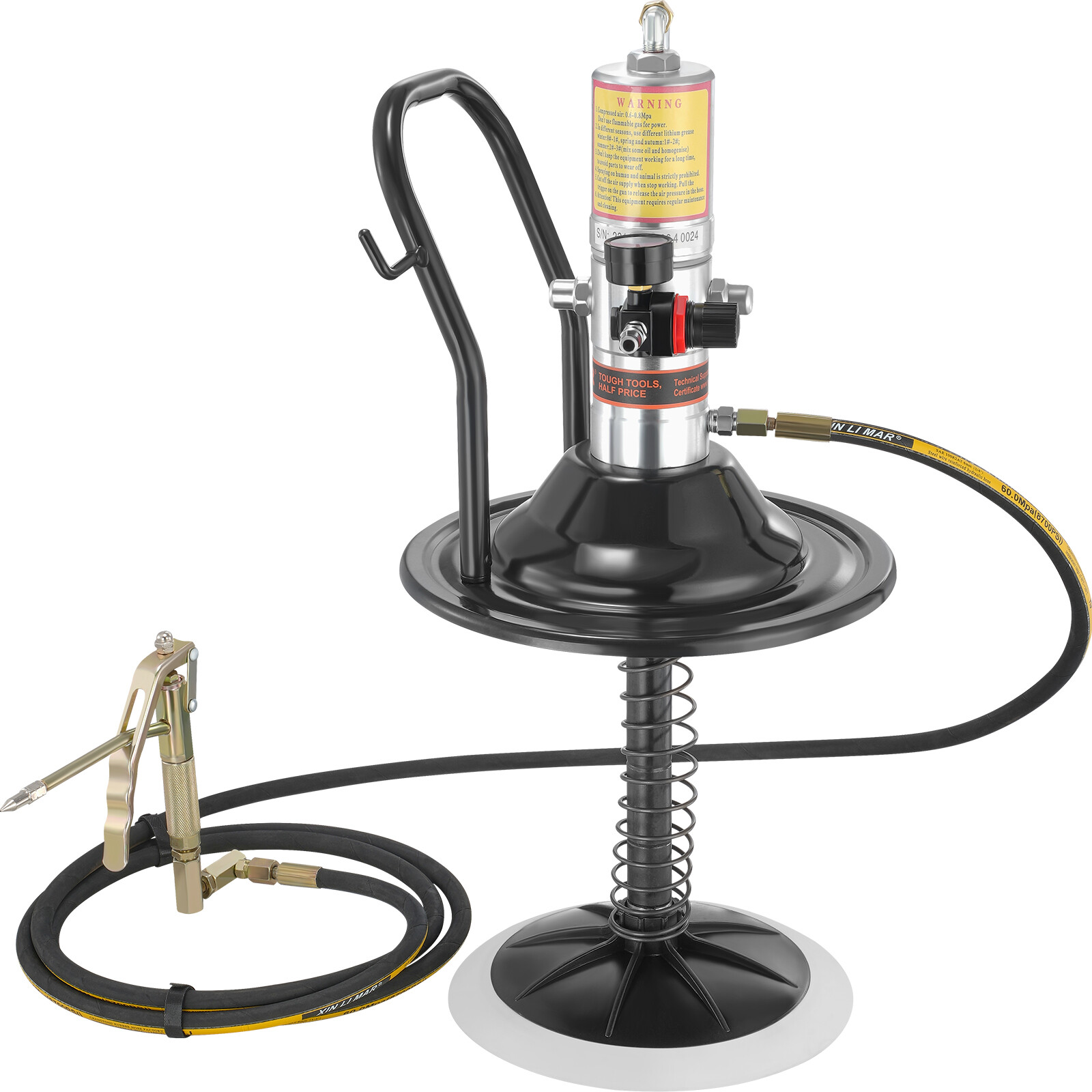 VEVOR Grease Pump Air Operated Grease Pump 0.6-0.8Mpa 13 ft Hose with Barrel Cap