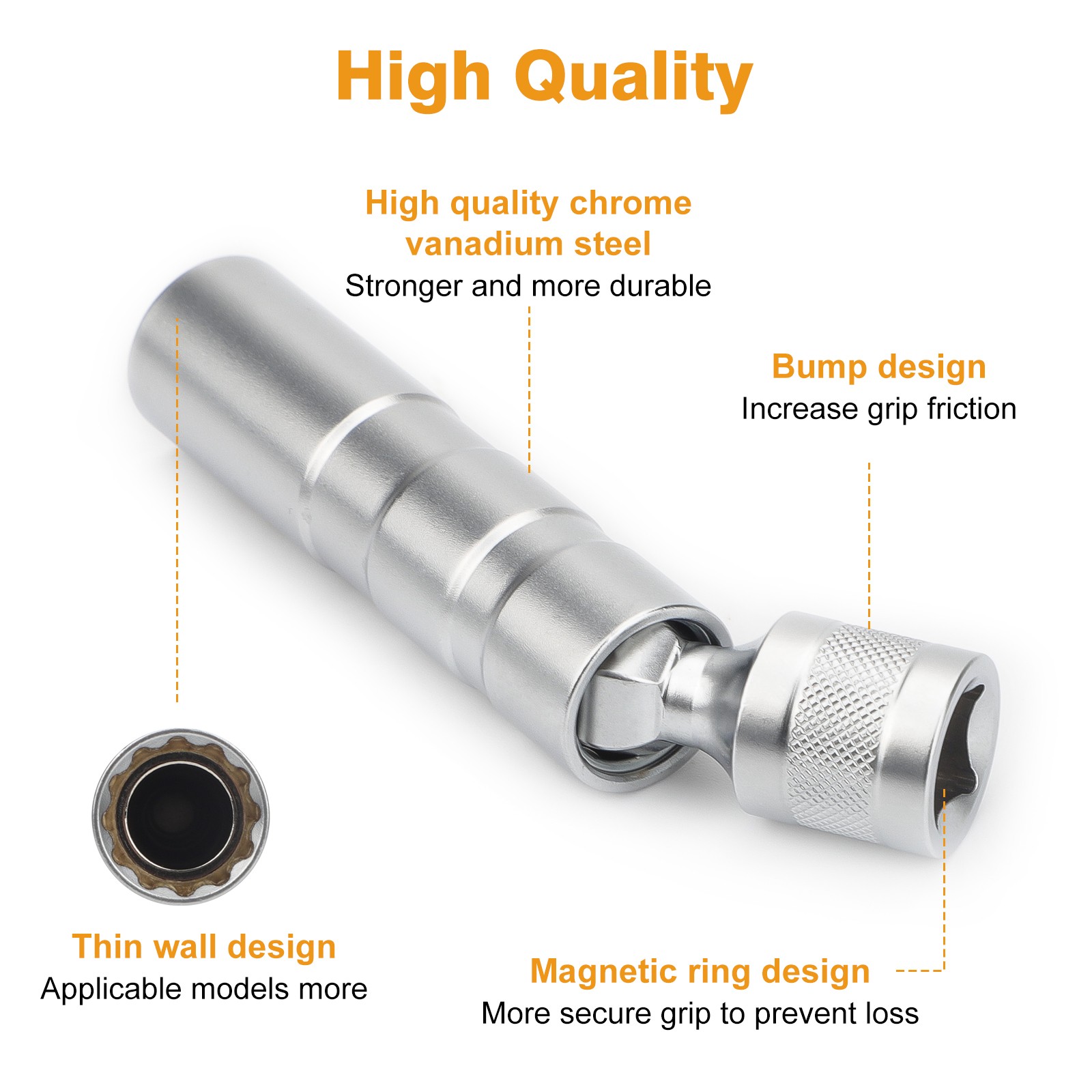 14mm&16mm Thin Wall Magnetic Swivel 3/8"Spark Plug Socket 12-Point Removal Tool