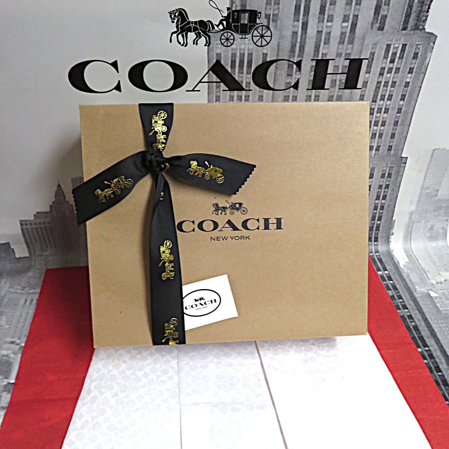 NEW 1 Med Coach Gift Box w/ Tissue~Sticker~3.5' Black Ribbon~10.5 x12.5 x4.5