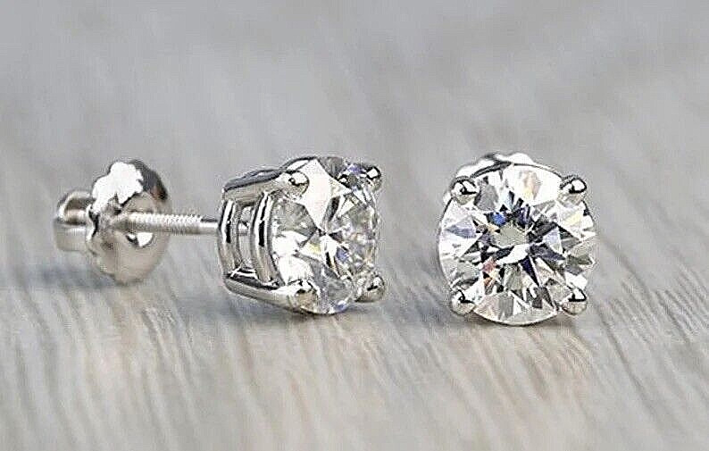 1 Ct Round Cut VVS1/ D Lab Created Stud Earrings 14K White Gold 6mm Screw Back