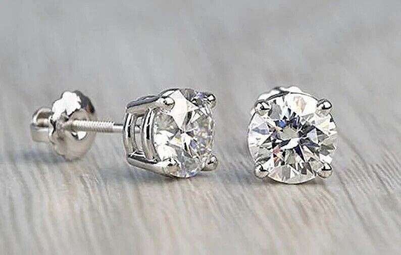 1 Ct Round Cut VVS1/ D Lab Created Stud Earrings 14K White Gold 6mm Screw Back