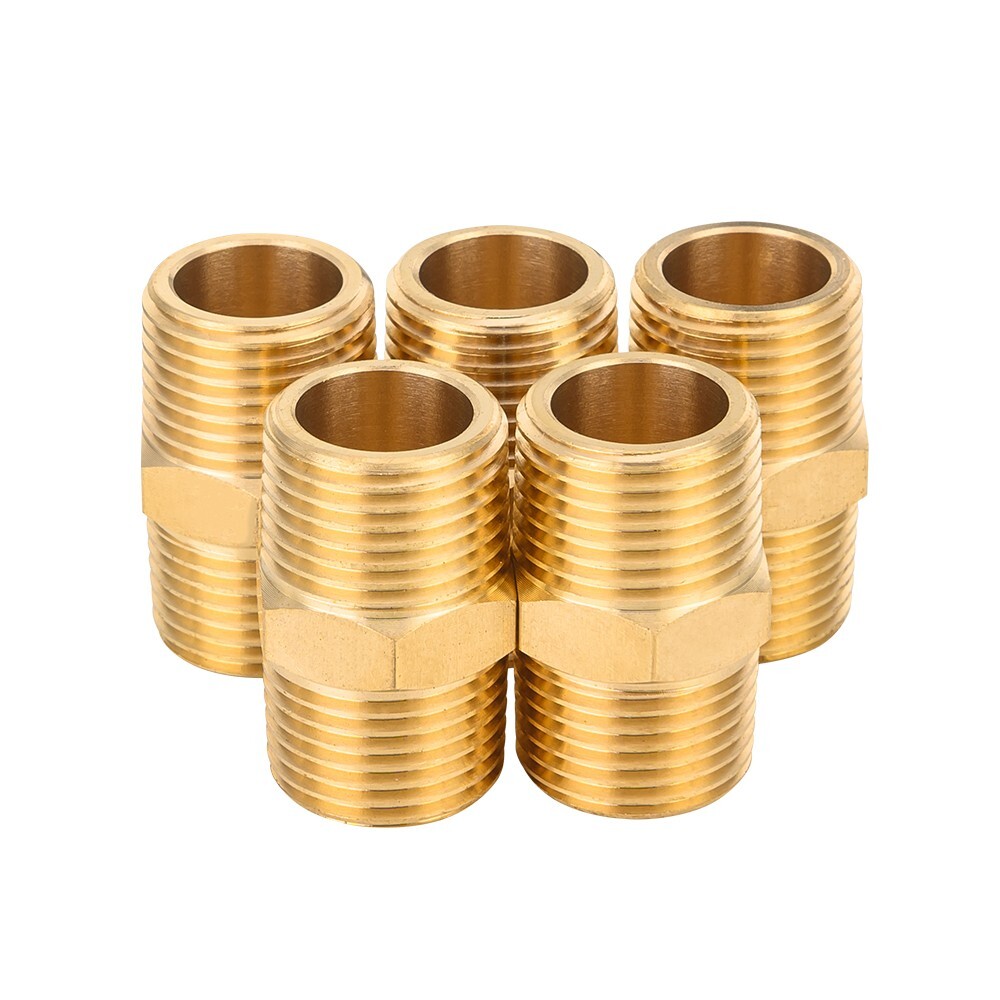 5 PCS EFIELD 1/2" x1/2" Male NPT  Hex Nipple Pipe Adapters ,Brass Fittings