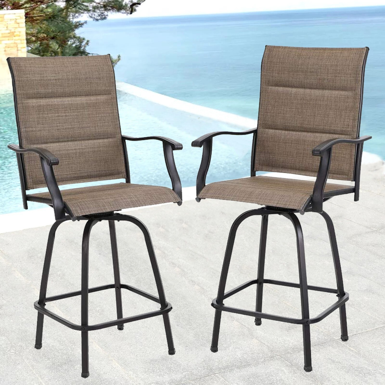 Outdoor Swivel Bar Stools Set of 2 Kitchen Bar Height Patio Chairs Furniture Set