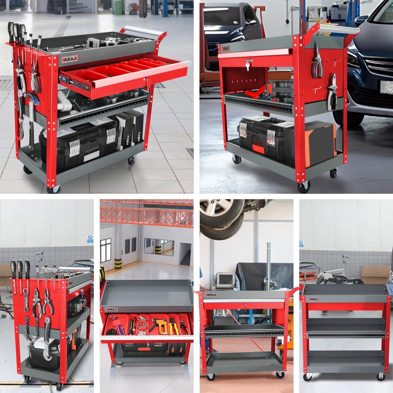 Rolling Cart with Wheels,3 Tier Mechanic Tool Cart with Drawers,440LBS Heavy