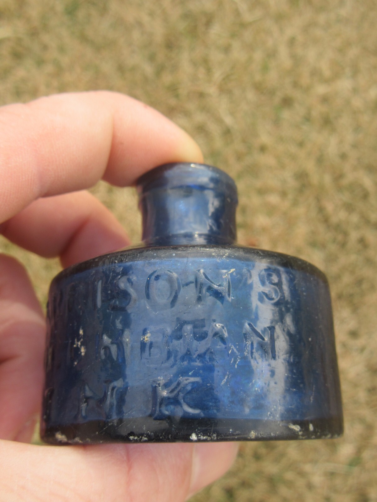 RARE Antique 1850's Harrison's Columbian Ink Cobalt Inkwell Bottle, Pontil