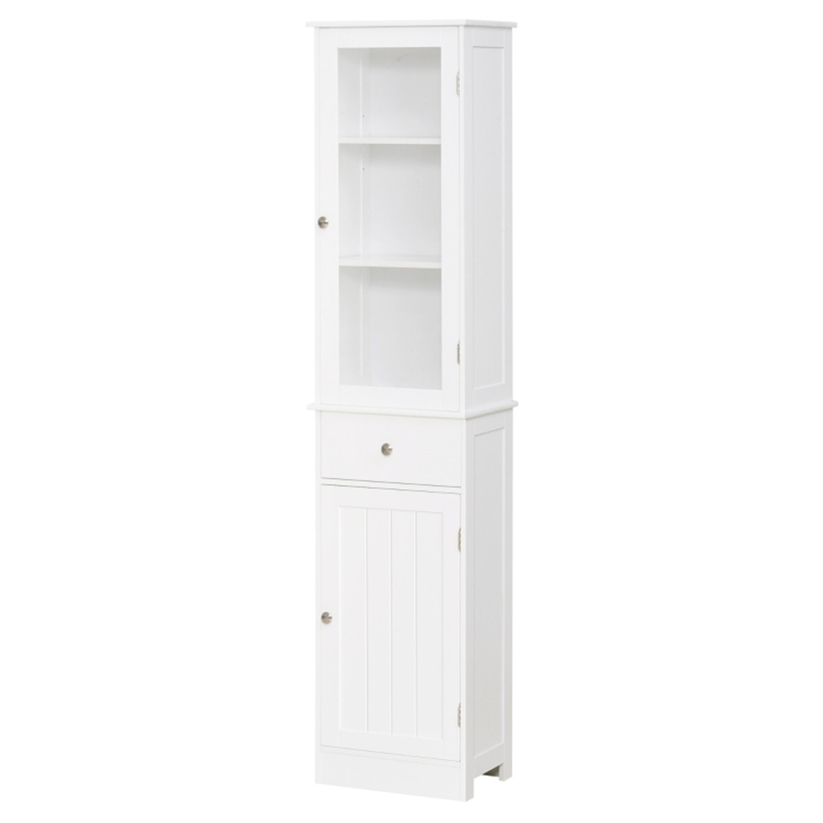 Bathroom Storage Cabinet with 3 Open Shelves on The Top 1 Drawer in The Middle