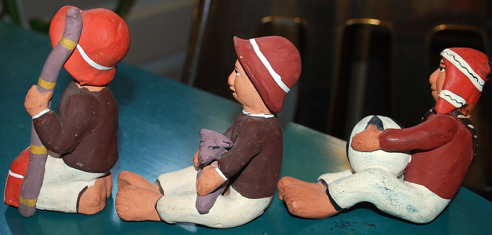 Set 3 Handmade PERU FOLK ART TerraCotta Pottery Figurines TRADITIONAL MEN Unique