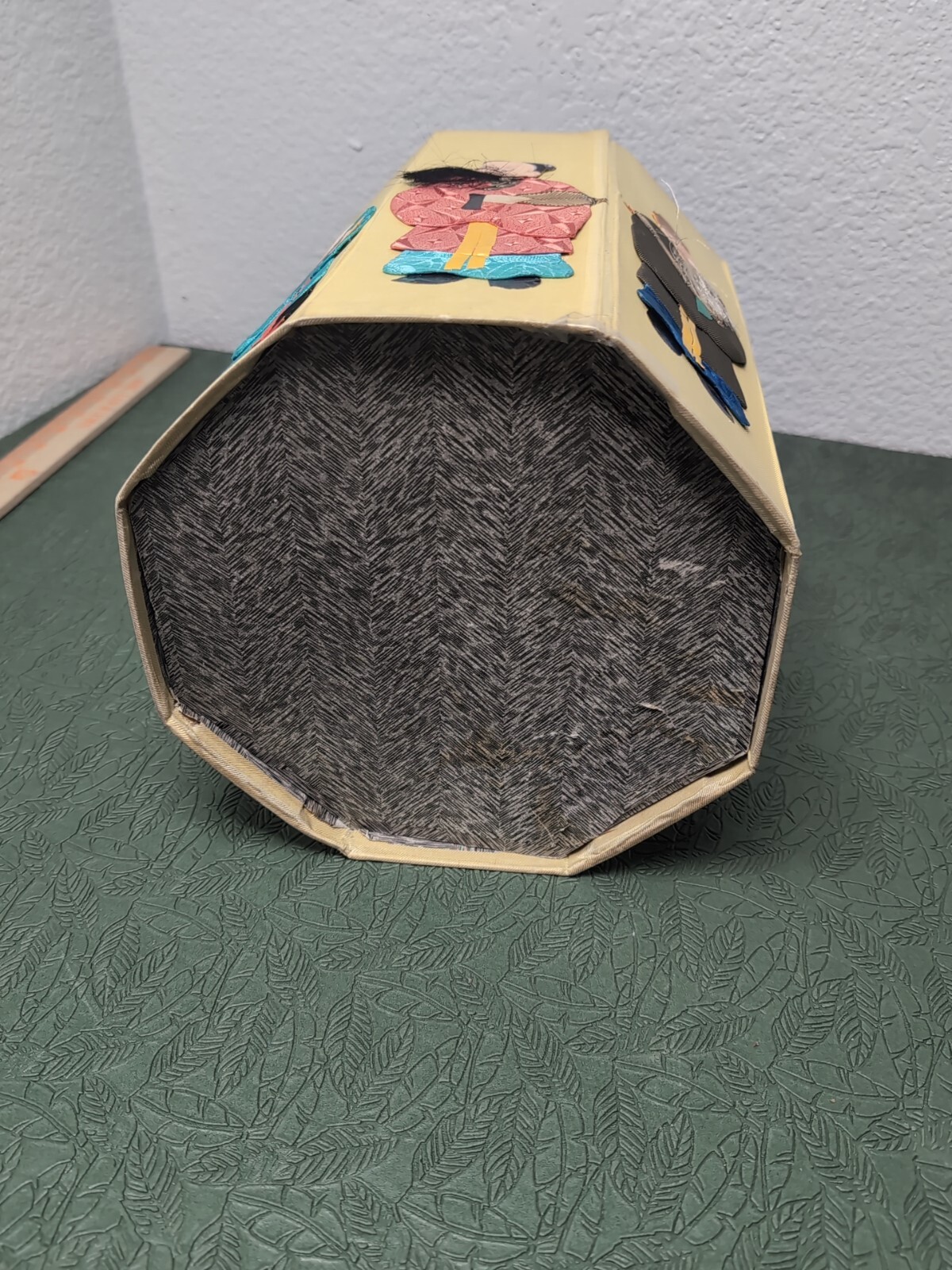 1940's-50's Silk & Paper Asian Chinese Folding Waste Paper Basket Damages