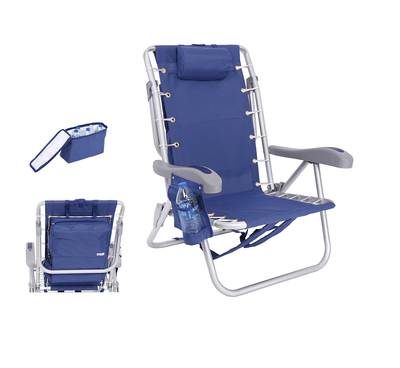 Ultimate Heavy Duty LayFlat 5 pos. Backpack Beach Chair | Insulated Cooler Pouch