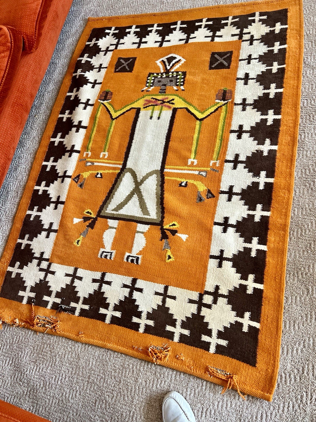 Beautiful Vintage Navajo Yie Rug Native American 47 x 33 Home Spun Wool As Is