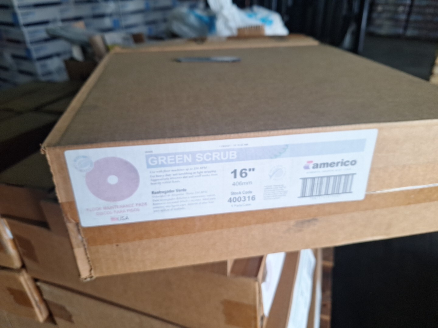 Americo #400316 Floor Scrubbing Pads, 16" Diameter Green 5/cs Brand New Unopened