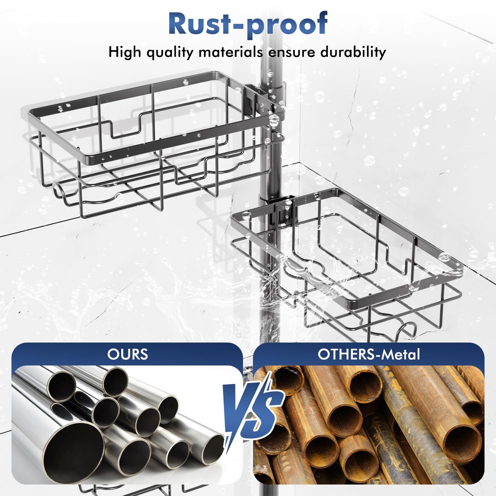 7-Tier Shower Caddy Organizer Tension Pole, Rustproof Corner Shelf for Bathroom