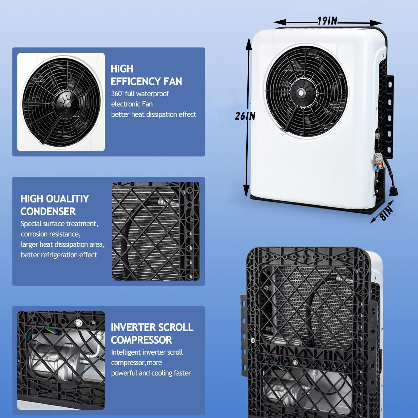 12V Split Truck Air Conditioner 12000Btu A/C Fit Semi Trucks Bus Tractor Caravan