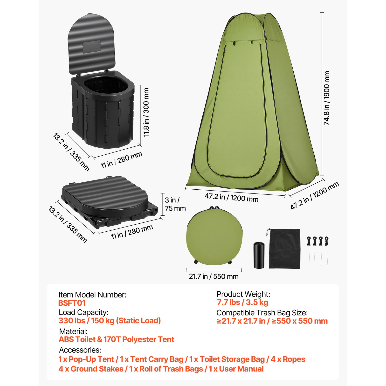 Uimoso Portable Folding Outdoor Camping Toilet Tent for Travel, Supports 330 lbs