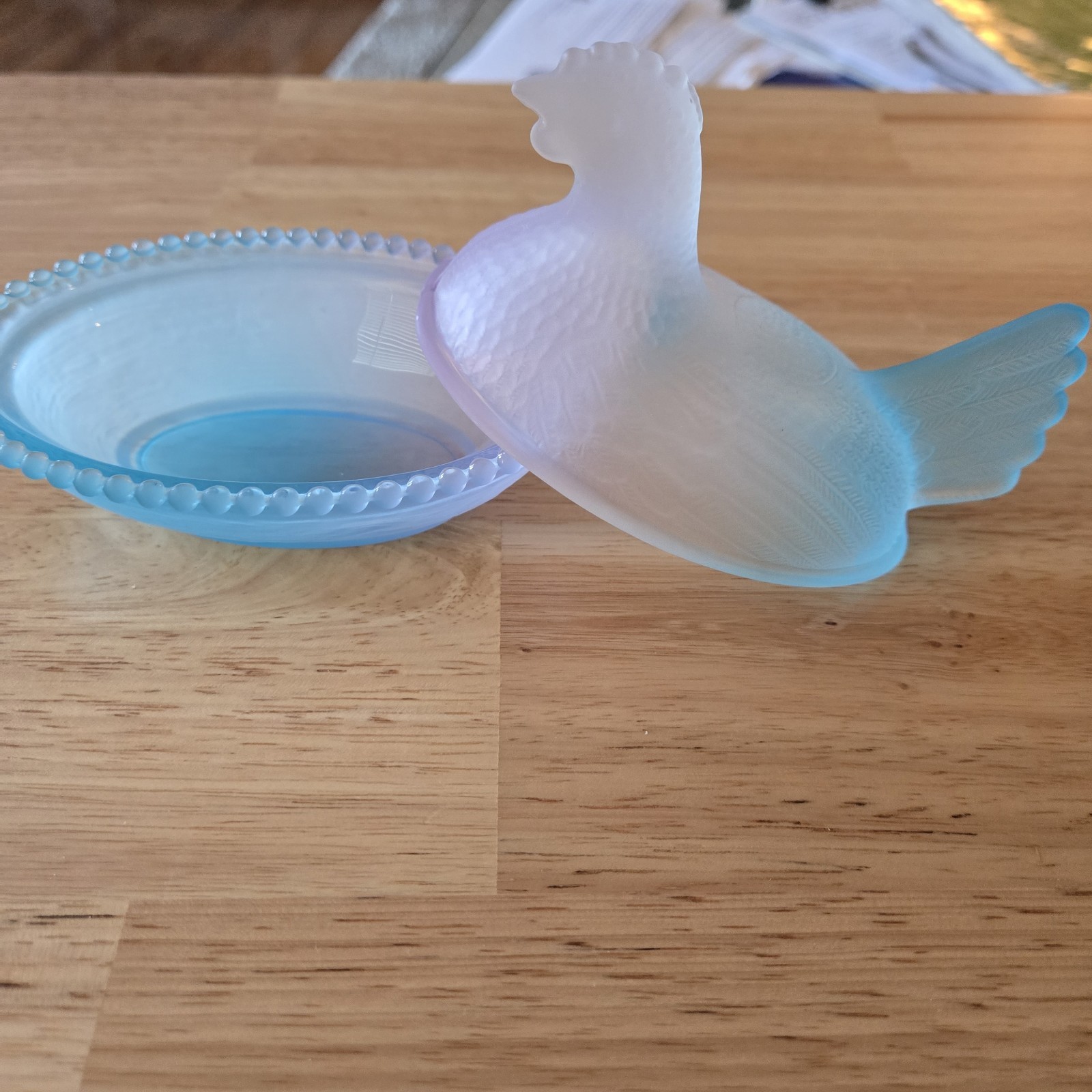 Beautiful Purple and Blue Glass Hen on a Nest. Measures 5.5 Inches Long