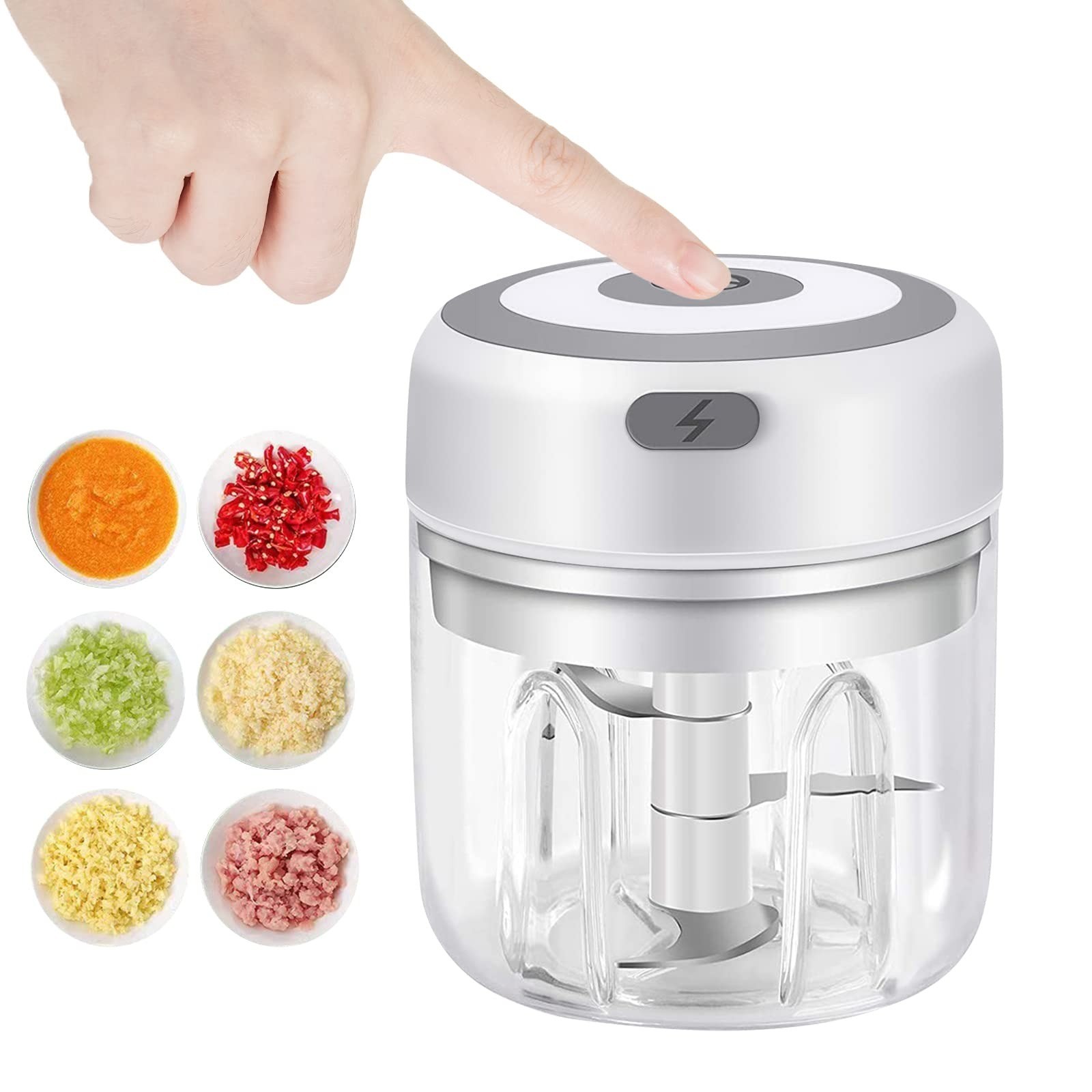 300ML Electric Garlic Chopper USB Charging Food Meat Crusher Stainless Steel New