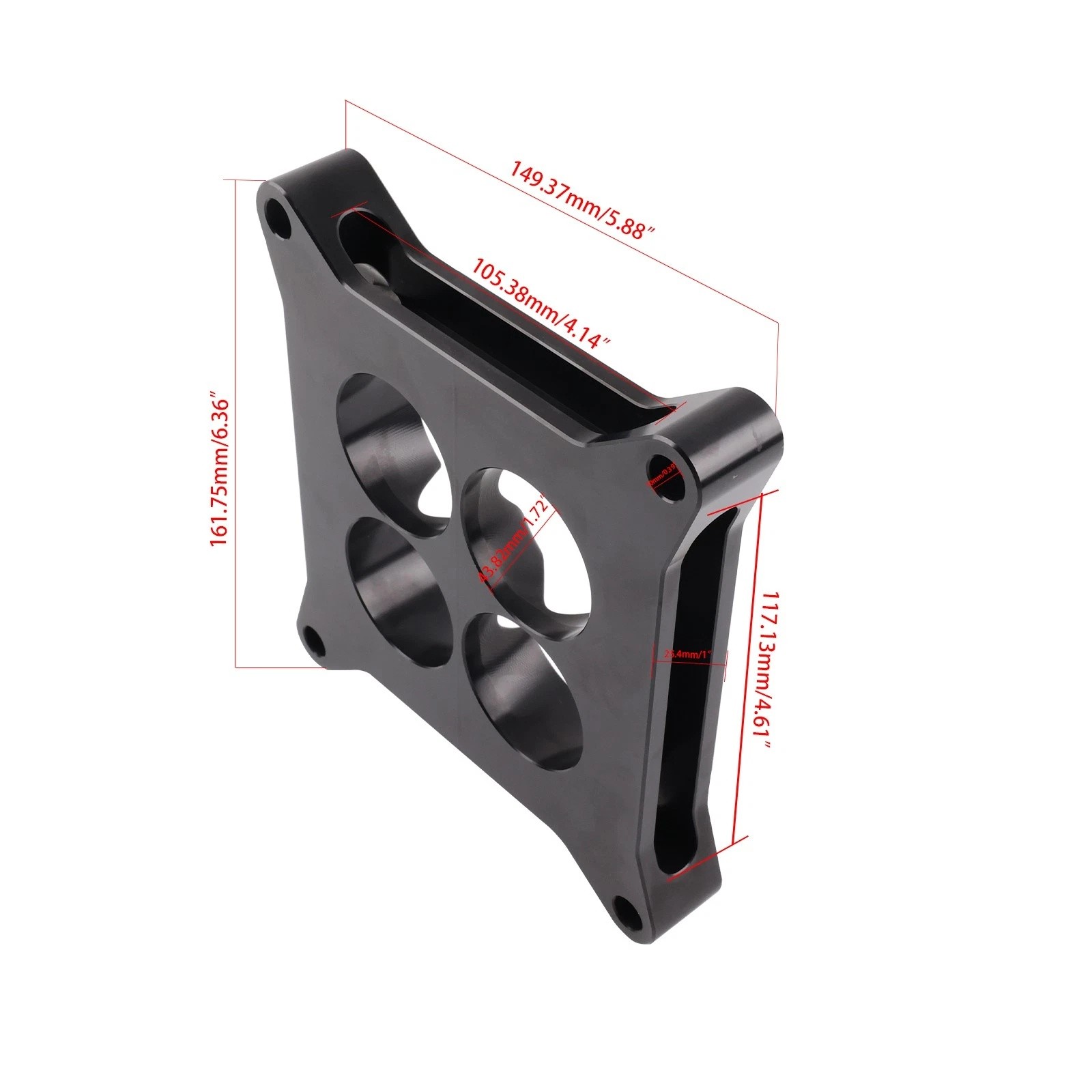 New 1"Thick Aluminum 4150 CNC Machined Carburetor Spacer Square Bore 4 Port BLK