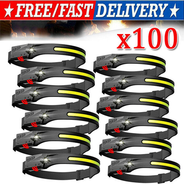 COB LED Headlamp USB Rechargeable Headlight Torch Work Light Bar Head Band Lamp