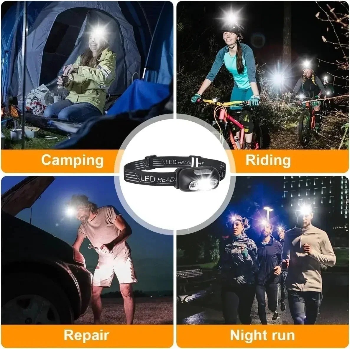 LED Headlamp USB Rechargeable Flashlight Waterproof Head Lamp Torch Camping USA