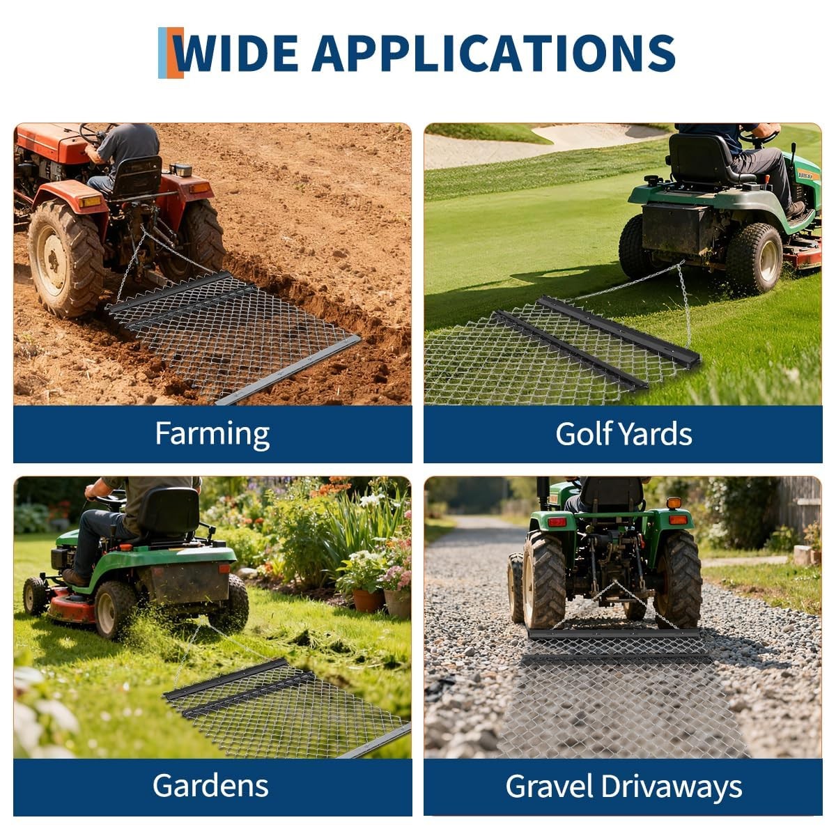 4 x 5ft ATV Drag Harrow Lawn Rake Chain Harrow Field Drag for Landscape Leveling