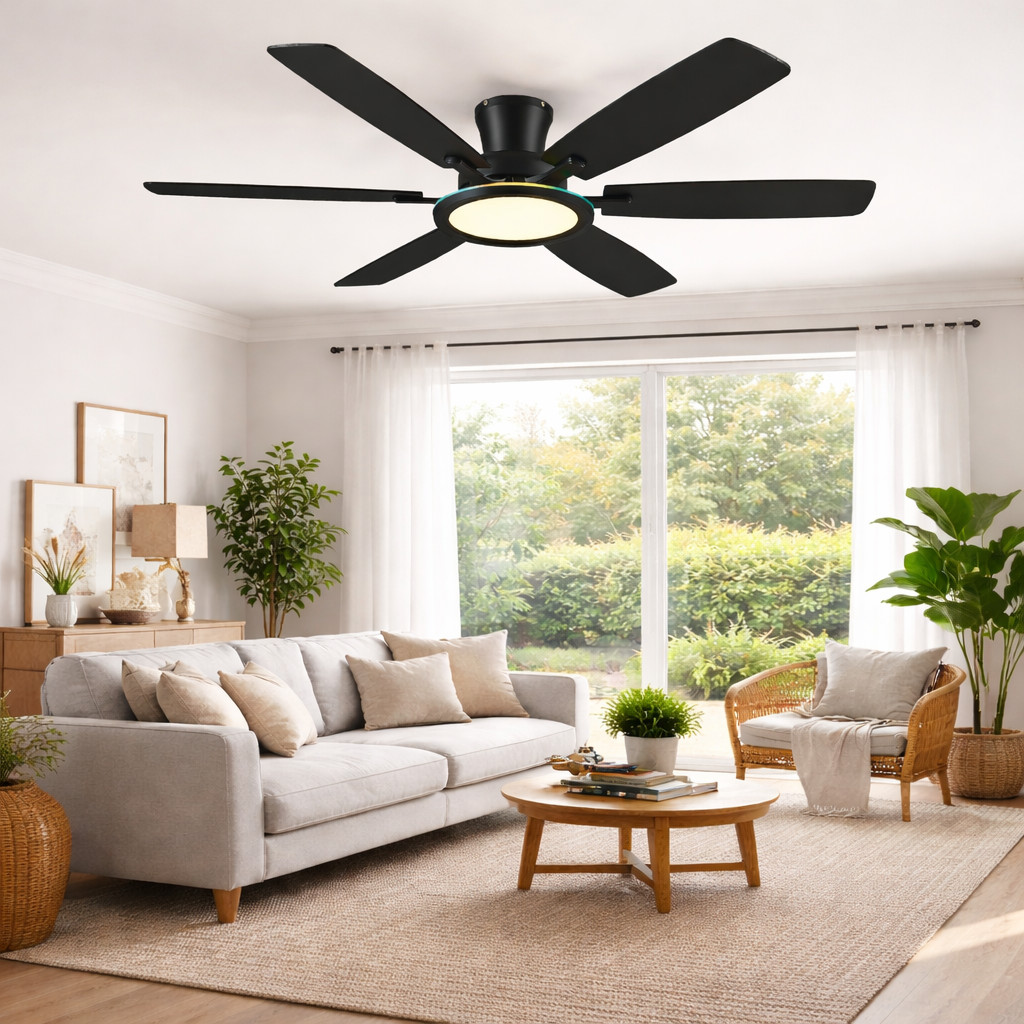 Kviflon 55in Flush Mount Ceiling Fan with RGB Light  Low Profile Remote APP