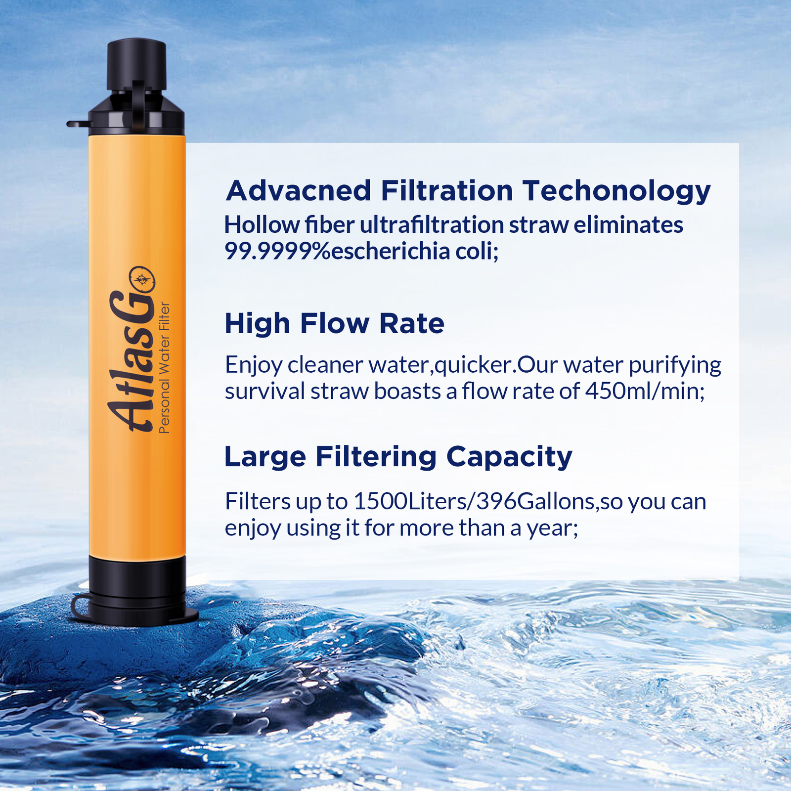 Portable Water Filter Straw Personal Water Filtration System F Emergency Outdoor