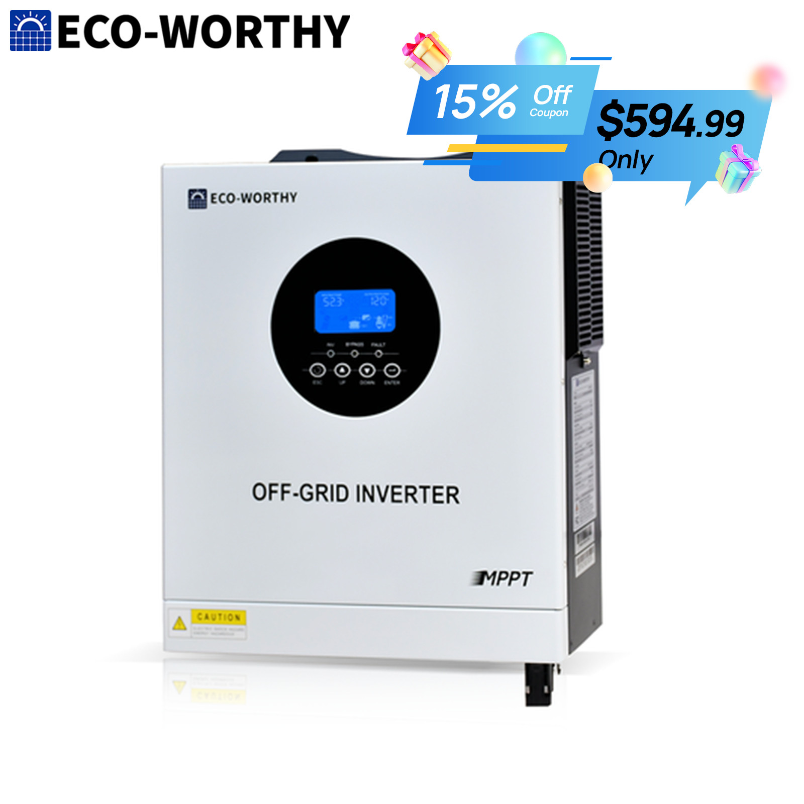 ECO-WORTHY 5KW Solar Hybrid Inverter 48V DC-120V/220V AC Split Phase Off-Grid