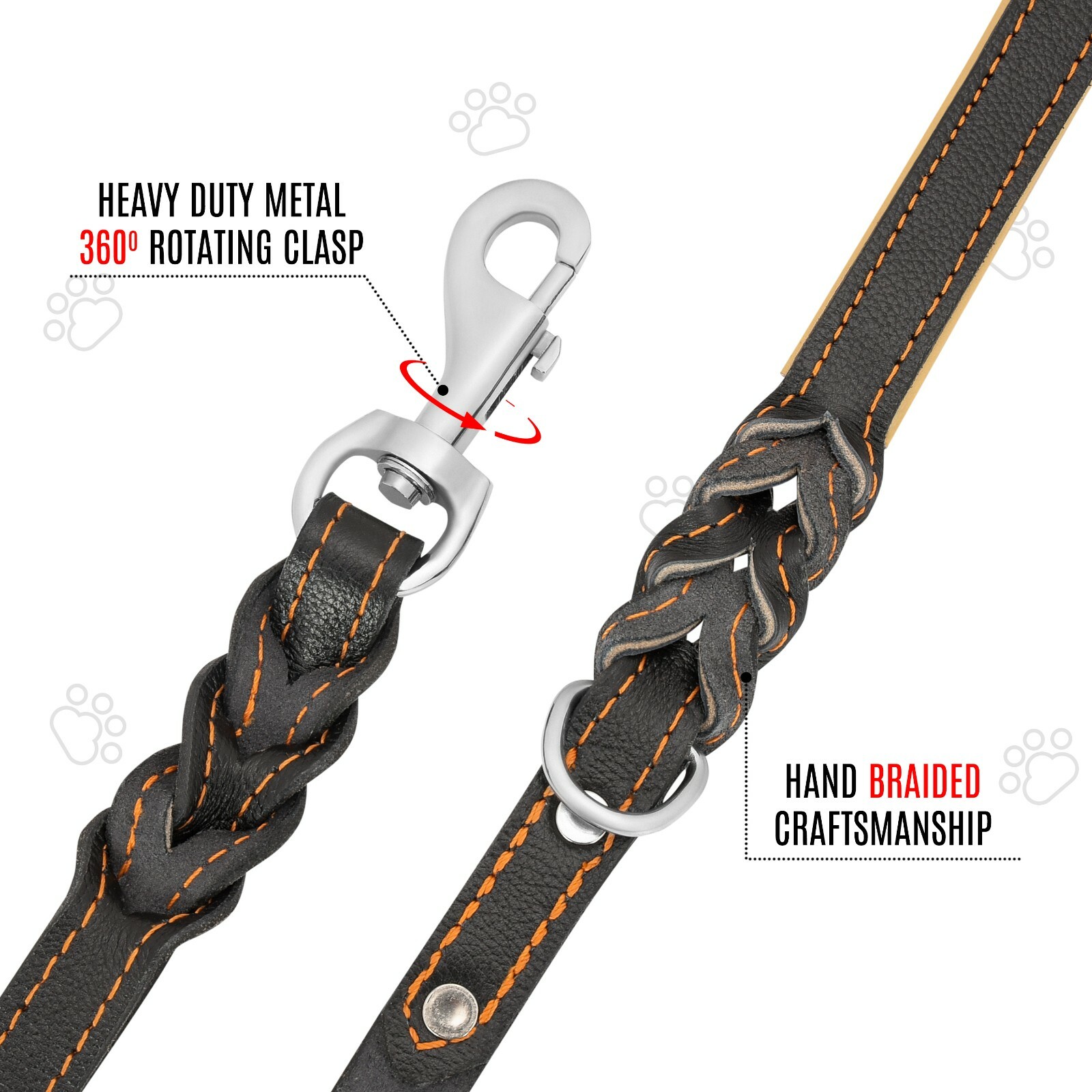 Riparo Braided Leather Dog Leash with Two Handles, 6 FT with Traffic Handle