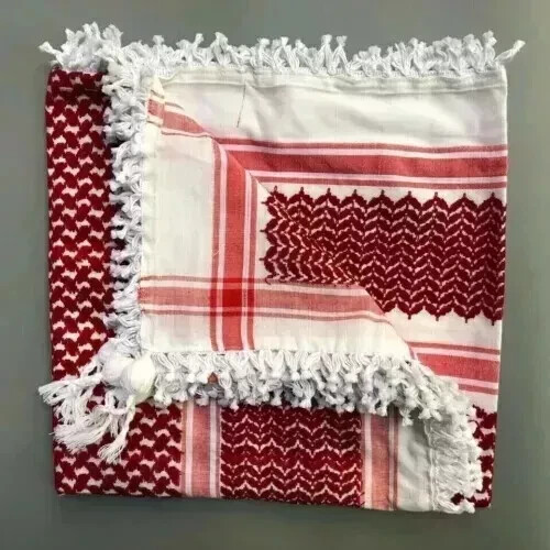 Beautiful Shemagh Keffiyeh Arab Scarf Original Palestine Red/White KufiyaBandana