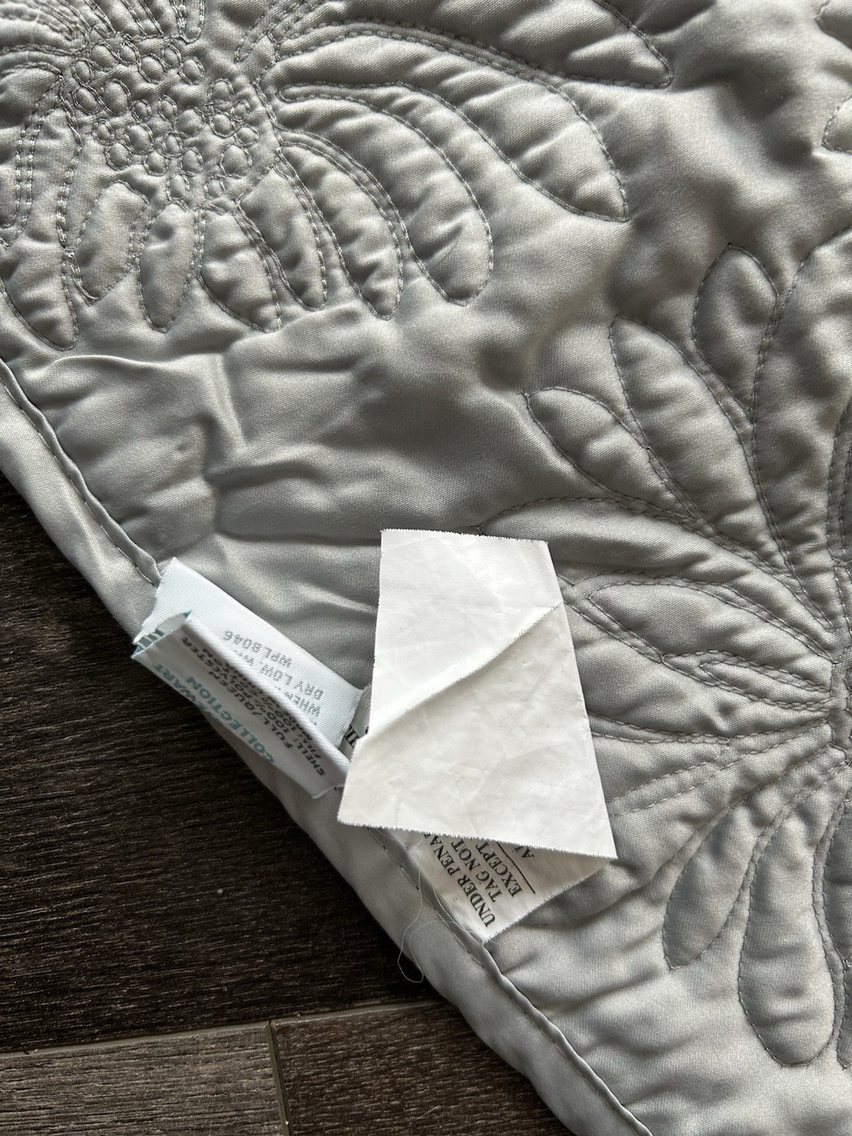 Martha Stewart Full Queen Quilted Bedspread Coverlet Steel Gray Floral w/Sham