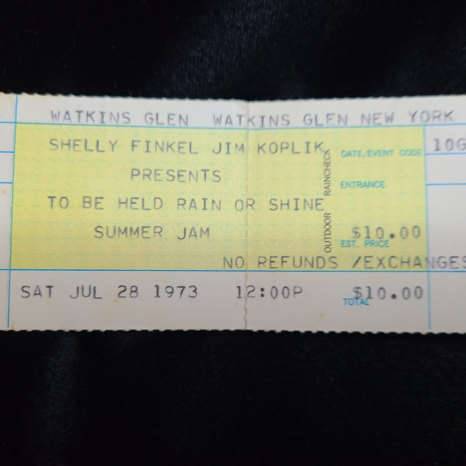 Watkins Glen Summer Jam 1973 Unused Ticket • Grateful Dead, Allman Bros, Band