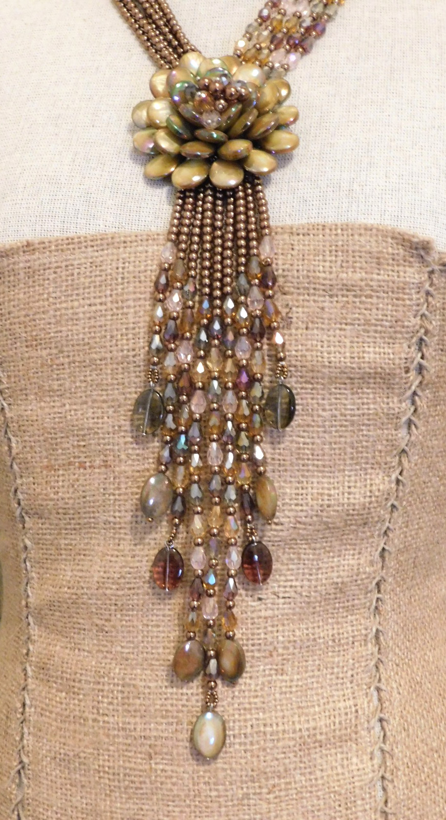 Vintage JOAN RIVERS AB Golden Bronze Starlet Floral Bead Statement Necklace