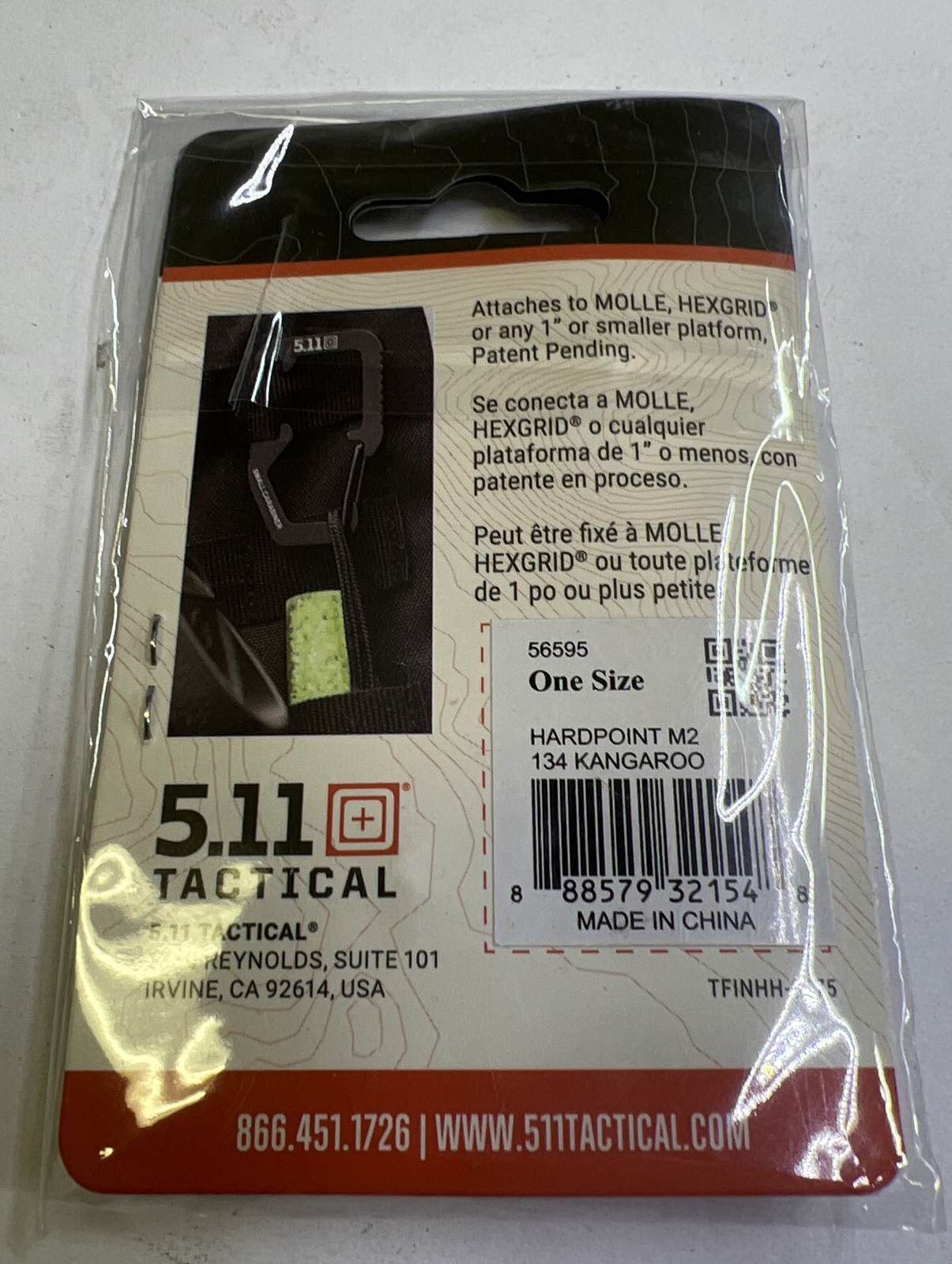 5.11 Hardpoint M2 Coyote Kangaroo Molle Clip Hardpoint Carabiner HEXGRID 99lb