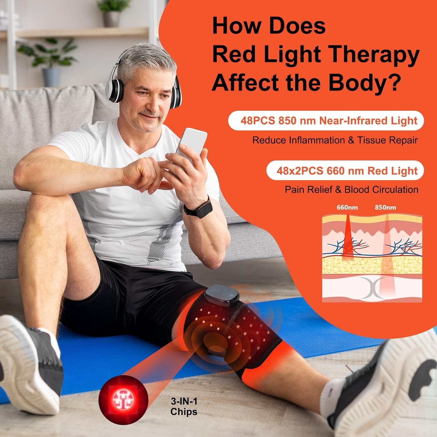 Red Light Therapy Knee Massager- Wireless Rechargeable Controller, 660nm&850n...