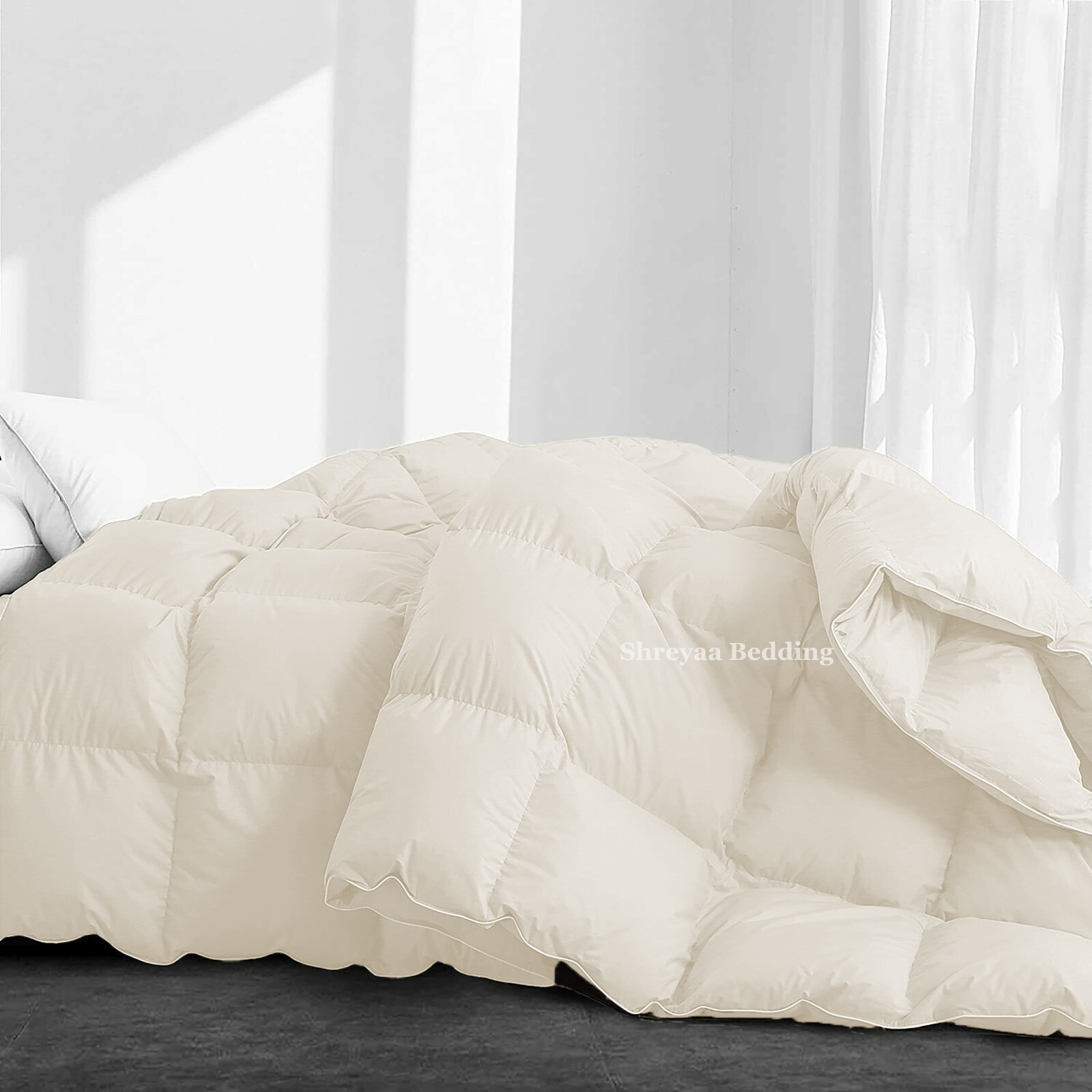 8 PCs Bedding Set (Comforter+Sheet Set+Duvet Set) 1000 TC 100% Cotton Ivory