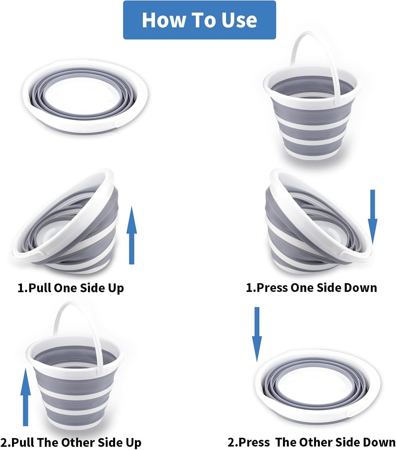 Cubo plegable de 10l y 2,6 galones para limpieza, cubo para fregona, plegable