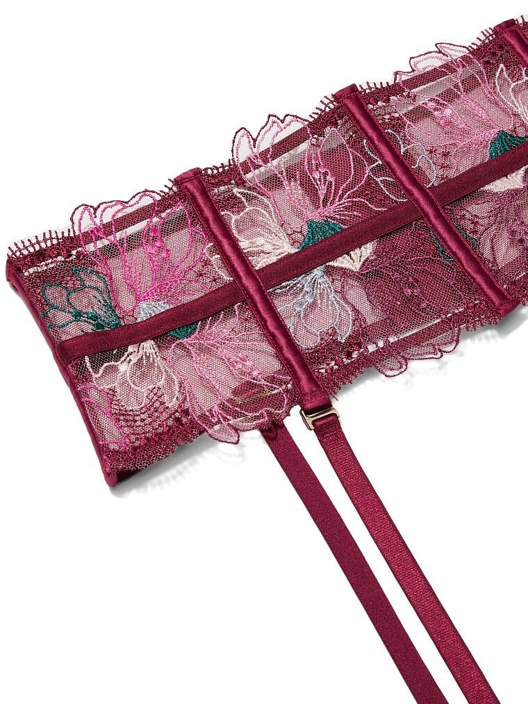 Victoria's Secret LUXE LINGERIE 2 Piece Set Unlined Panty + Garter Burgundy