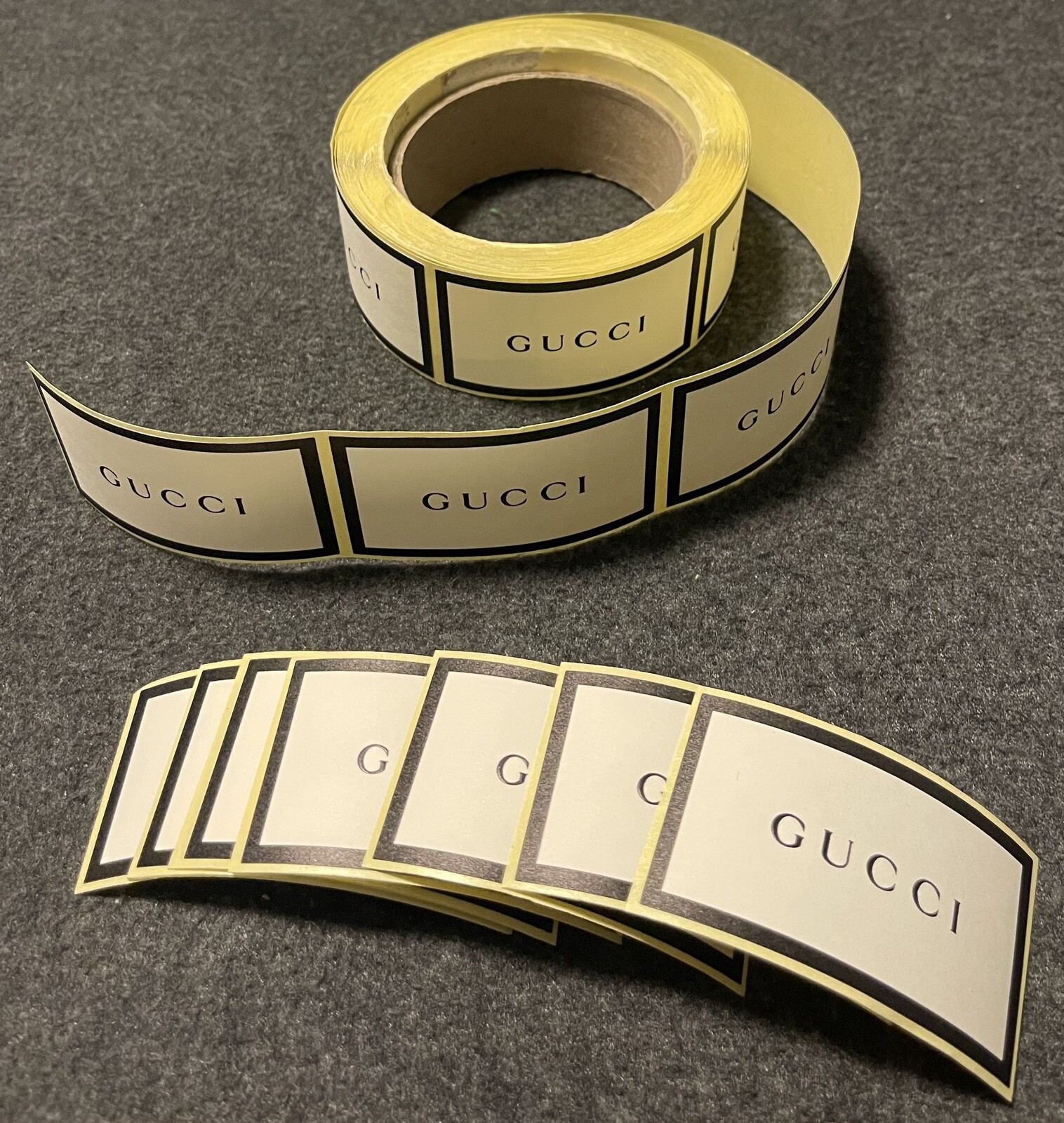 10 Authentic GUCCI Black & White Label Stickers - 2.75” x 1.5” Inches