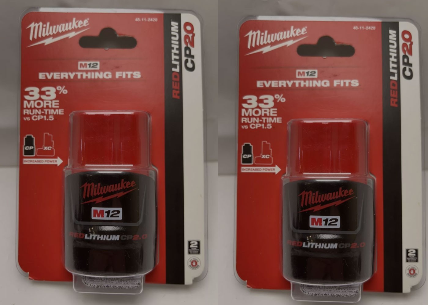 Genuine Milwaukee M12 2 Pack CP2.0 2.0Ah Batteries 48-11-2420 x2 OEM 12V NEW
