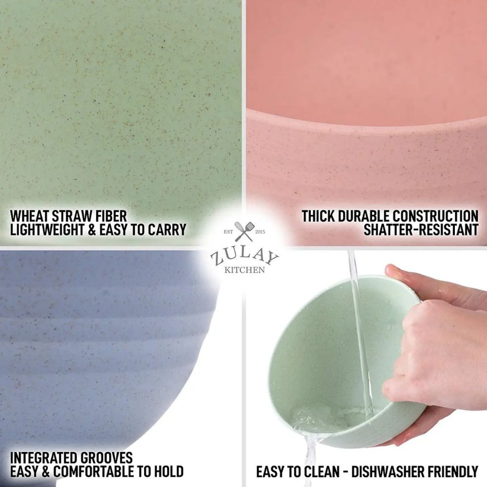 Zulay 24oz Unbreakable Wheat Straw Plastic Cereal Bowls Set of 4