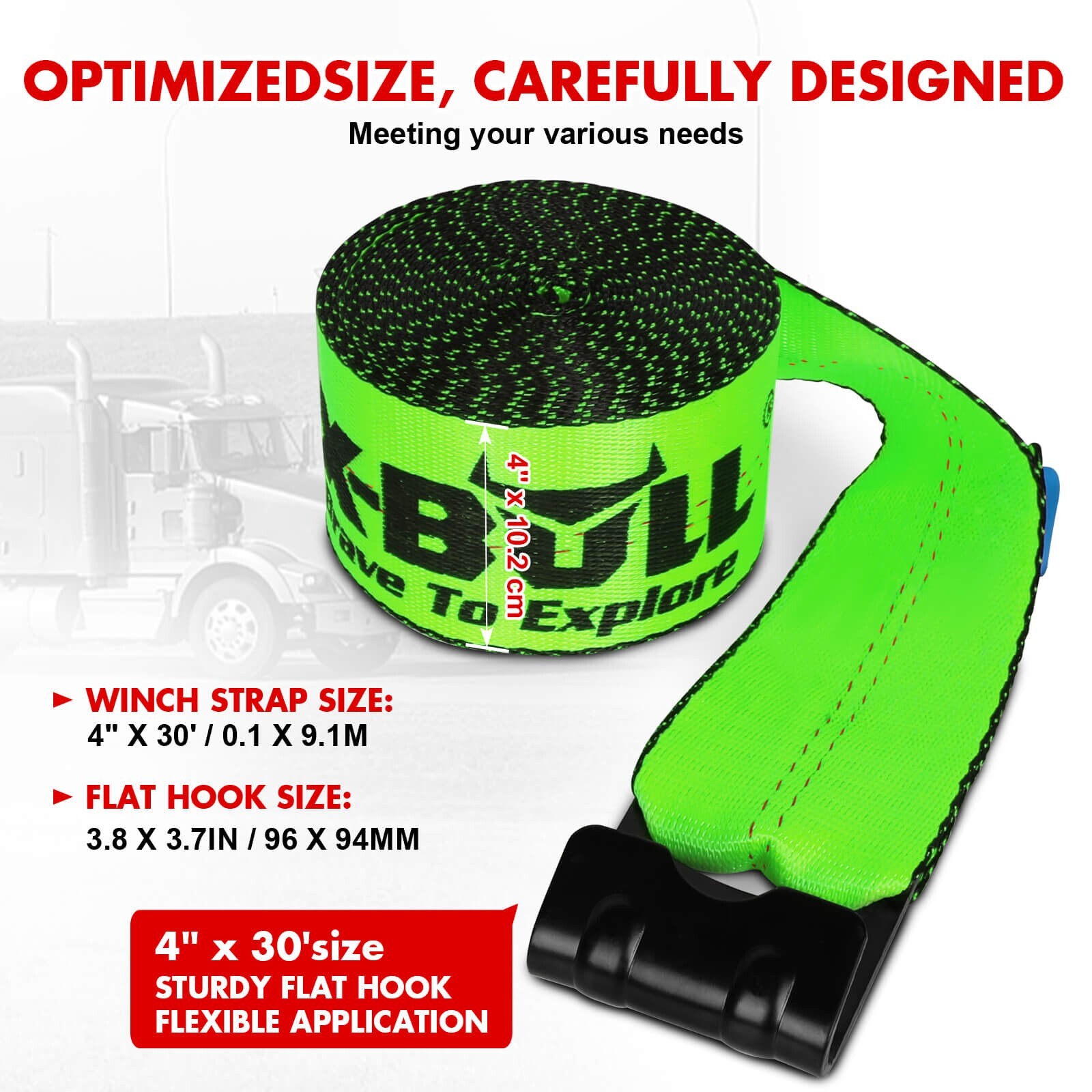 X-BULL 10 Pack 4" x 30' Winch Truck Straps w/Flat Hook for Towing 18000 lbs