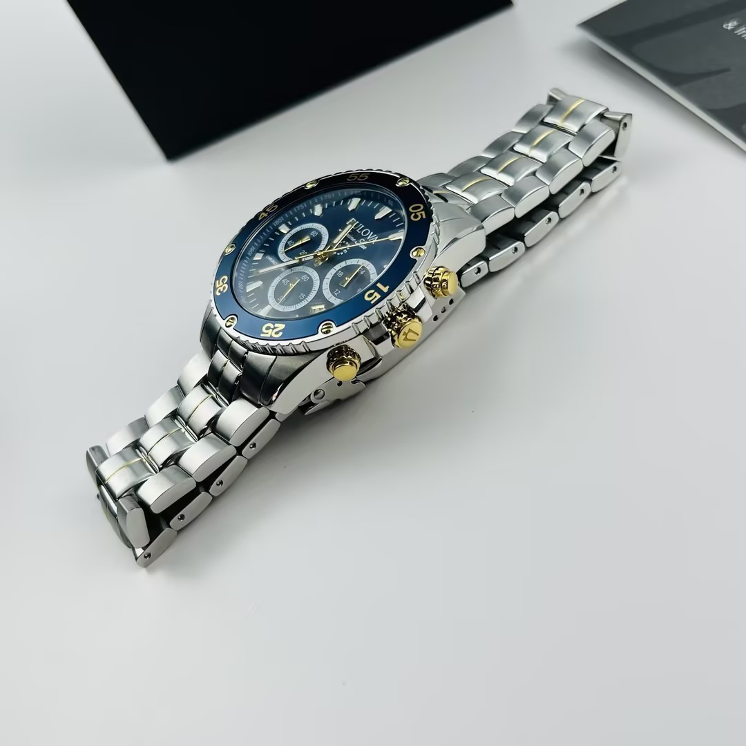 Bulova Marine Star 98B400 Men's Blue Dial Stainless Chronograph Quartz Watch New