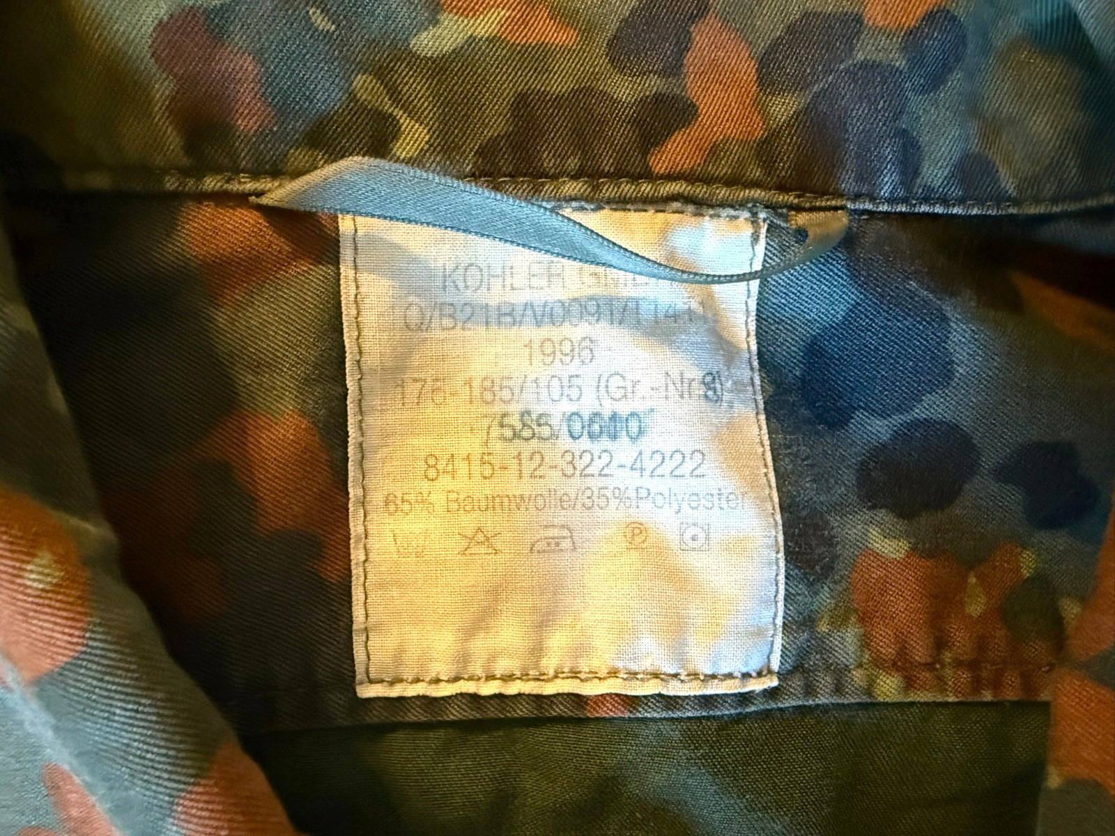 VTG German Military Flecktarn Camouflage Field Jacket - Size Medium