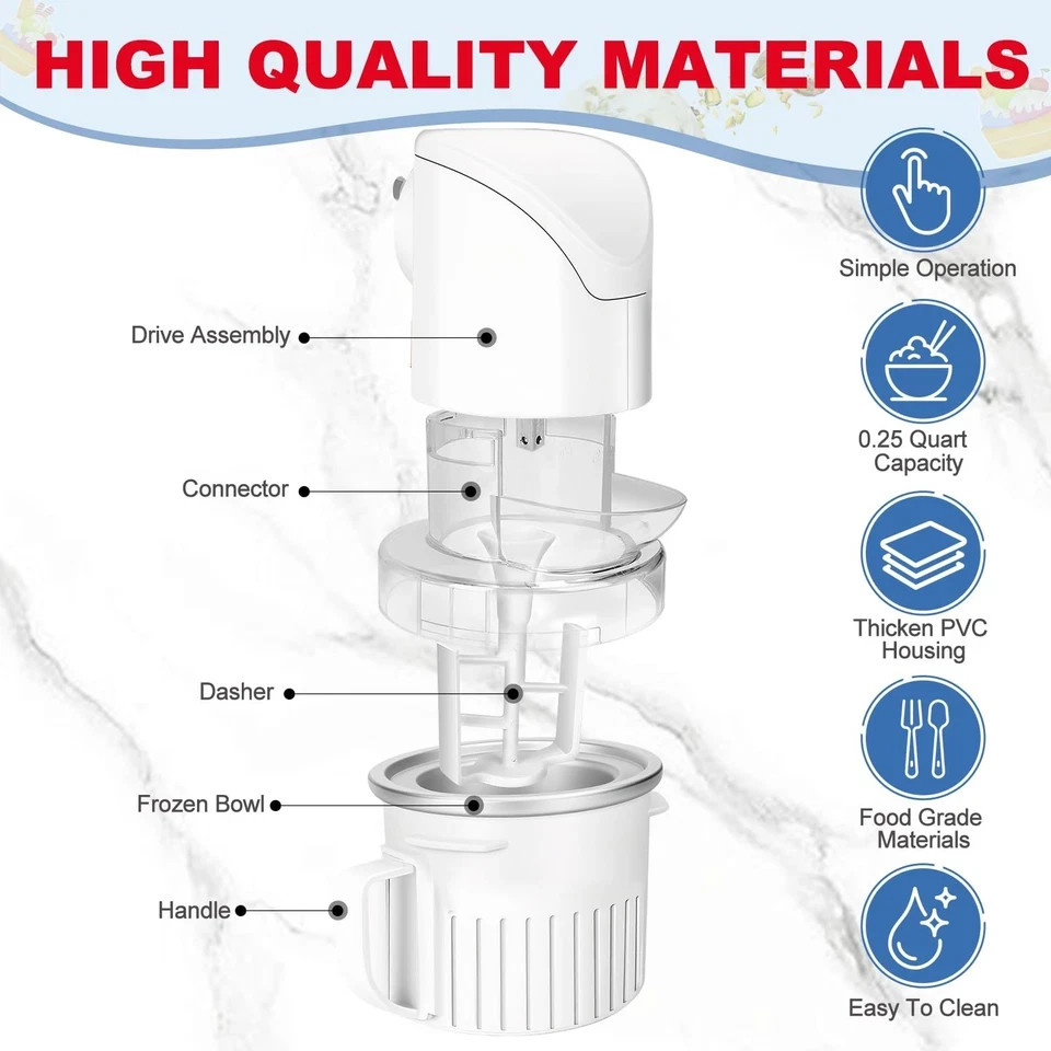 Ice Cream Attachment for Kitchenaid Stand Mixer with 250ML 250ML, White